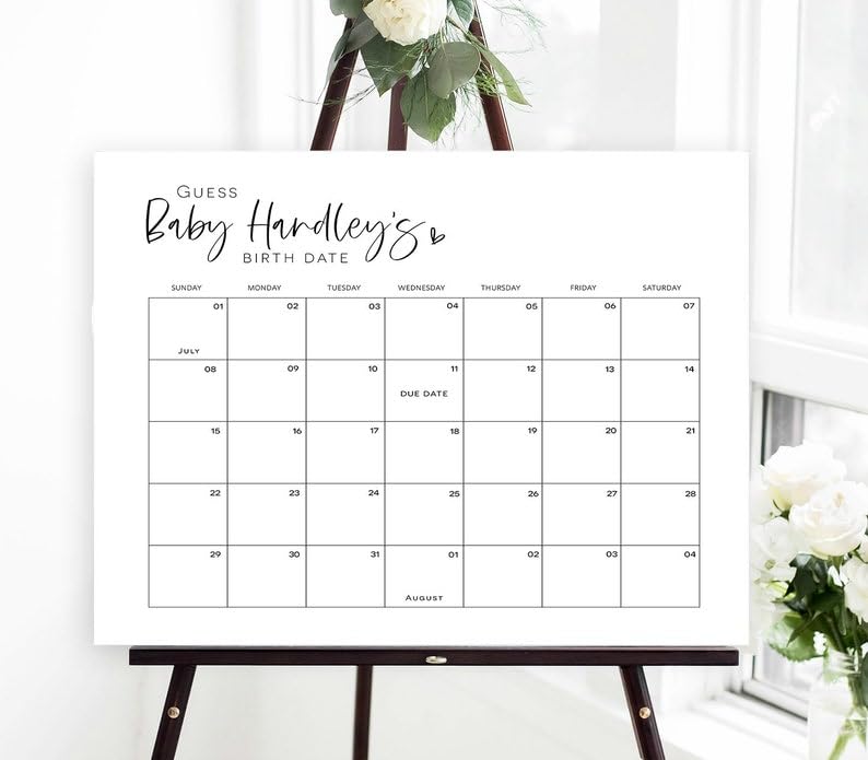 Baby Due Date Calendar Game, Baby Shower Game, Guess Baby's Birth Date, Editable Baby Prediction Calendar, Due Date Game