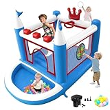 Anypool Kids Bounce House with Ball Pit, Basketball Hoop, Target Game and Ring Toss Game PVC Jumping Castle with Electric Air Pump 98”x 70”x 65” Trampoline for Ages 3-8 Indoor or Outdoor Play
