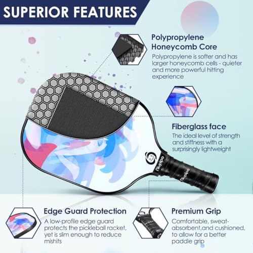 Image of niupipo Pickleball Paddles Set of 2 or 4, USAPA Approved Fiberglass Pickleball Paddle Set with Balls and Bag, Polypropylene Honeycomb Core, Lightweight Pickleball Paddles for Beginners Men Women