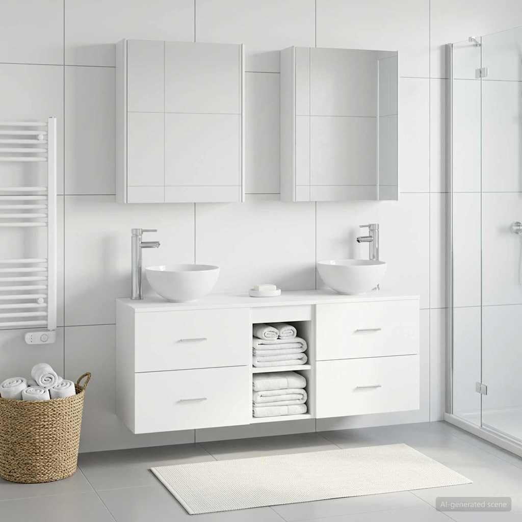 Juego de 5 armarios de baño, color blanco, 53 x 15,5 x 70 cm, resistente a la humedad, montaje en pared con luces LED de espejo, ahorro de espacio, diseño moderno, ideal para baños y