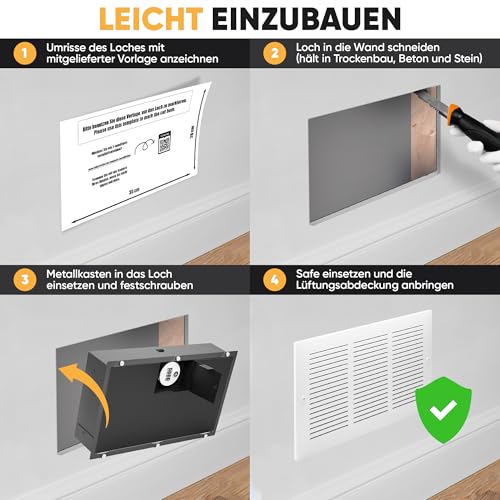 Elder Welder® Lüftungsgitter Safe Tresor mit verstecktem Zahlenschloss | Wandtresor zum Einmauern | Versteckter Wandsafe als Geheimfach | Einbautresor für Geldversteck Geheimversteck | Tresor Versteck