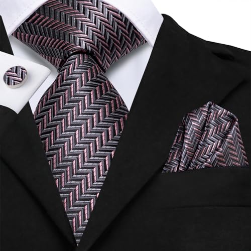 Image of Dubulle Silk Ties Set for Men Formal Paisley Striped Necktie Pocket Square Cufflinks 3PCS Sets Wedding Business Party