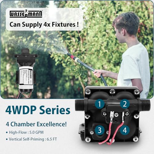 Image of WASSERMANN RV Water Pump 12 Volt DC 5.0GPM 55PSI Replacement For 4008-101-A65 Water Pump Self Priming Diaphragm Pump with Pressure Switch for RV Kitchen Bathroom Marine Yacht Garden Camper Water Pumps
