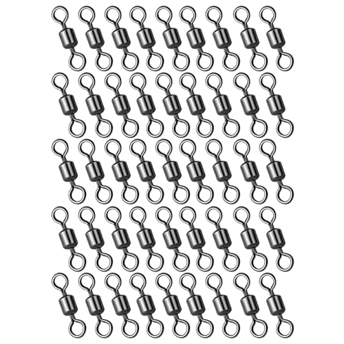 フィッシング バレルスイベル - 50個入り 釣りスイベル | 8字型リング接続金具 フック ナマズ シーオフショアトラウト 海水魚用