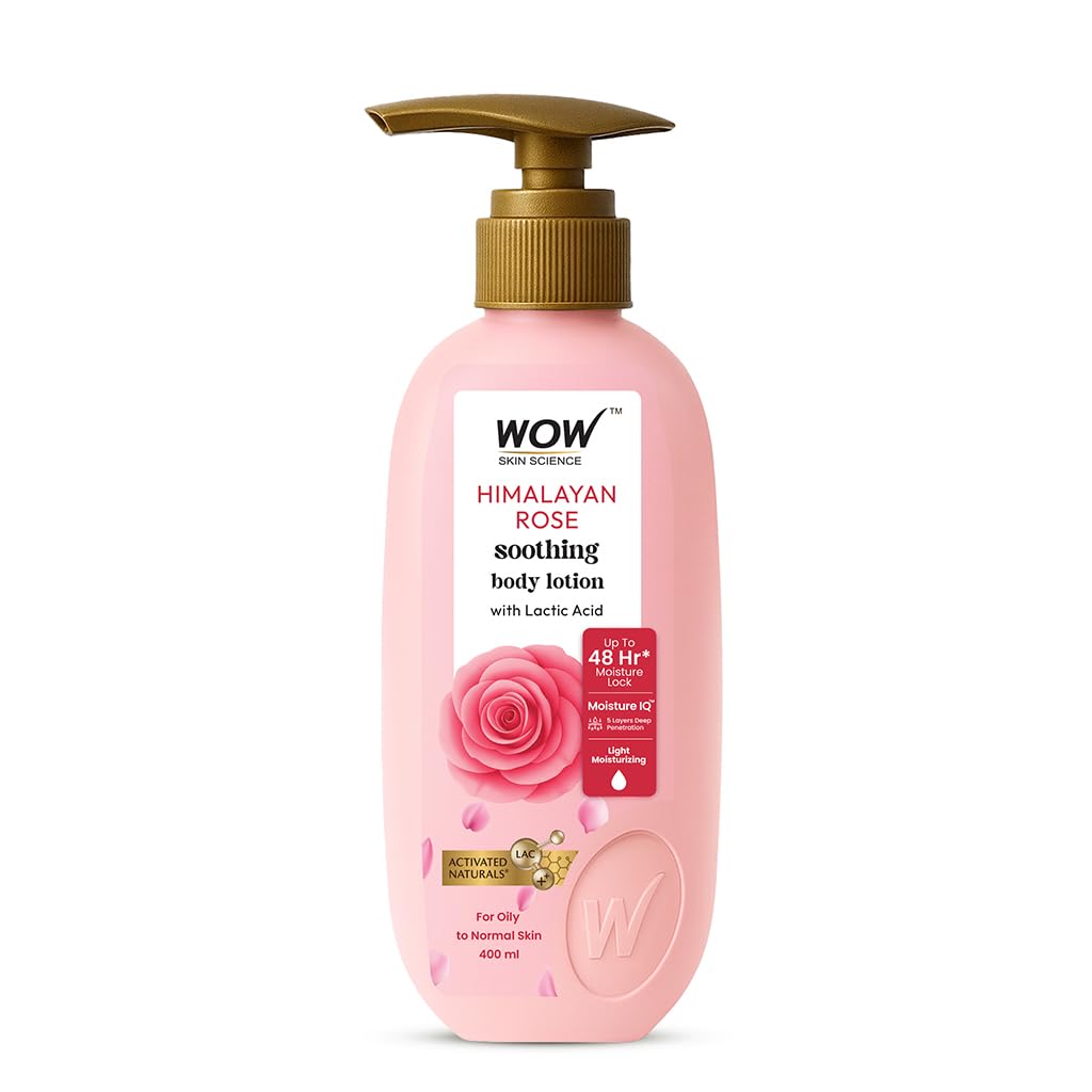 WOW Skin Science Himalayan Rose Soothing Body Lotion with Lactic Acid | 48HR Moisture Lock with Moisture IQ™ Tech | Light Hydration & Smooth Finish | Paraben-Free, Activated Naturals™ | 400 ml