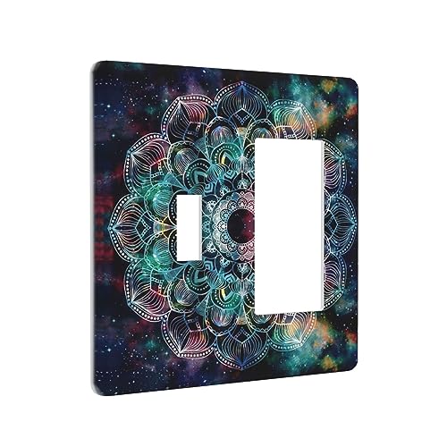Bohemian Mandala Boho Colorful Purple Starry 2 Gang Single Toggle Rocker Combination Light Switch Cover Country Decorative Wall Plate Cover Electrical Faceplate Switchplate for Farmhouse Bathroom