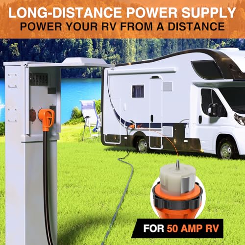 Image of Nilight 50 Amp 50FT RV Locking Extension Cord with Adapter 30Amp to 50Amp 250V Heavy Duty 6 /3+8 /1 Gauge Pure Copper STW Wire ETL Listed 4 Prong 14-50P CS6364&SS2-50R Cable Suit for Campers Caravan
