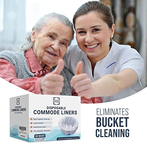 Commode Liners - 50 Disposable Toilet Bags For Bedside Commode Bucket, Portable Toilet Chairs, Bedpans - 18X16 In - 0.06 Mils - Universal Fit #TOP5