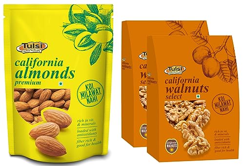 Image of Tulsi California Almonds 500g + Tulsi California Walnut Kernels Select 400g (200g x 2)