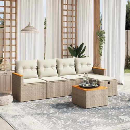 Vetnasa Juego de sofás jardín con Cojines 6 pzas ratán sintético Beige Mobiliario, Muebles de jardín, Conjuntos de jardín Beige 47,5 KG