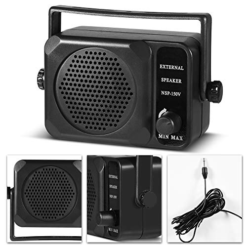 Zerone Altavoz Externo, portátil, con conexión de 3,5 mm y Control de Volumen para Radio de Coche de Dos vías (Negro)