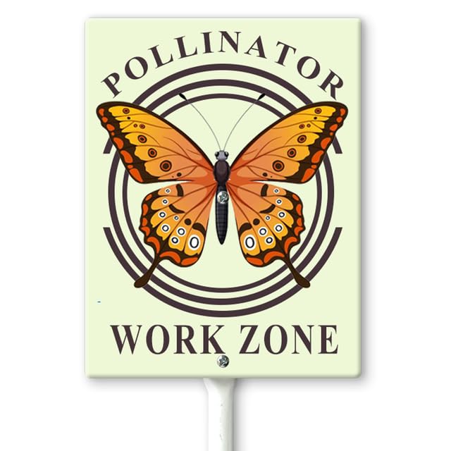 Horienteeon Vintage Garden Sign, Pollinator Work Zone Yard Sign with Stakes 11.5×15cm, Sturdy Aluminum Yard Signs Rust Free, Garden Sign, Decorative Outdoor Backyard Decor, Gift for Gardeners