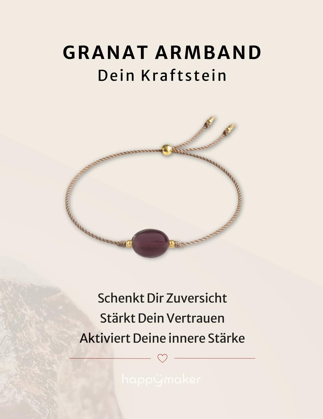 happymaker - Bracelet de pierres précieuses pour femmes, bracelet de perles de pierre de lune grenat et abricot avec acier inoxydable plaqué or, fait main, emballage cadeau