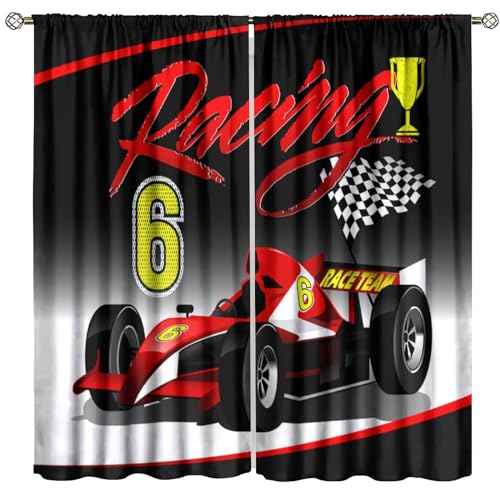 Racing Car Curtains Red Racing Flag Game Races Blackout Window Treatment for Kids Boys Bedroom Game Room Decor Window Drapes 63" W X 63" L