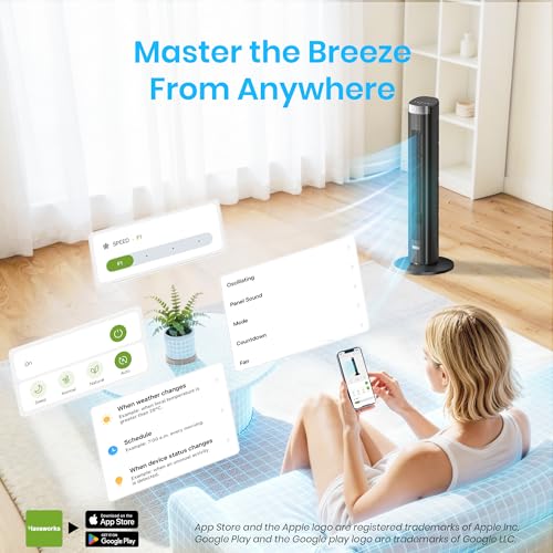 Pureborne Tower Fan for Bedroom, 23dB, 90°oscillating, Smart Control, Black - image 4