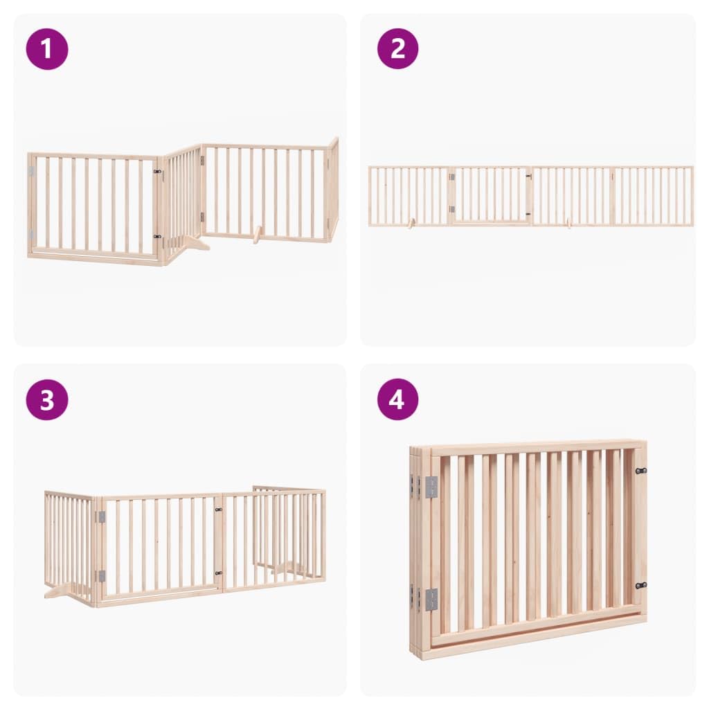 Homgoday Barrera para Perros,Barrera de Seguridad para Perros Mascotas,Valla Perros Interior Puerta para Perros Plegable 4 Paneles Madera de álamo 320 cm