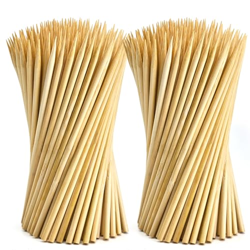 200PCS 6' Bamboo Skewers, Φ=4mm - Natural Wooden Skewers for Appetizers, Fruit Kabobs, Chocolate Fountain, Grilling - Food Skewer Sticks for BBQ, Party, Kitchen - Cocktail Picks for Drinks, Dining