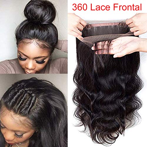 Bloomya Hair Pre Plucked 360 Lace Frontal Closure With Baby Hair Brazilian Body Wave Virgin Remy Human Hair 360 Frontal Lace Closure Free Part Natural Color Can be Dyed (16 inch)