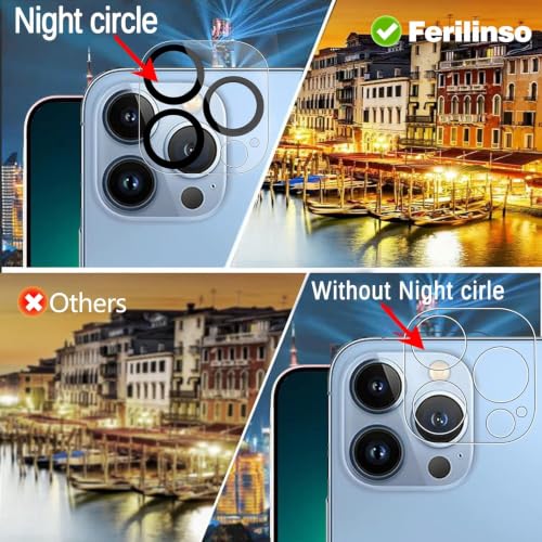 Image of Ferilinso 3 Pack Screen Protector for iPhone 13 Pro, Tempered Glass, HD | 9H+ Hardness, Military-Grade Shatterproof, Case Friendly, Easy Installation Bubble Free, with Camera Lens Protectors