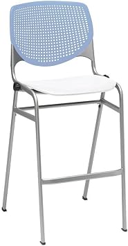 KFI Seating Kool Poly Stack Barstool with Perforated, Peri Blue Back, White Seat
