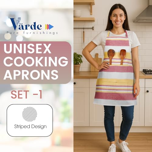 Image of Unisex Cooking Aprons | Waterproof Apron | Striped Design with 2 Front Pockets & Adjustable Neck Strap | Durable, Oil & Stain Resistant | Chef Apron for Cooking