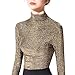 Generic Women's Slim Fit Long Sleeve Sequin Turtleneck Sparkle Tee Glitter Blouse Tops(Gold-S), Small