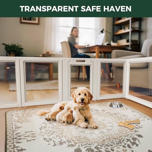 Image of FXW AuraSpace Acrylic Indoor Dog Playpen for Puppies and Small Dogs, 24 Inch, 8 Panels, White