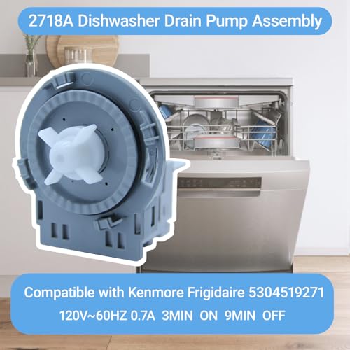 Image of 2718A Dishwasher Drain Pump Assembly Compatible with Kenmore Frigidaire 5304519271-120V 60Hz 0.7A Replacement Pump for Dishwasher Drainage