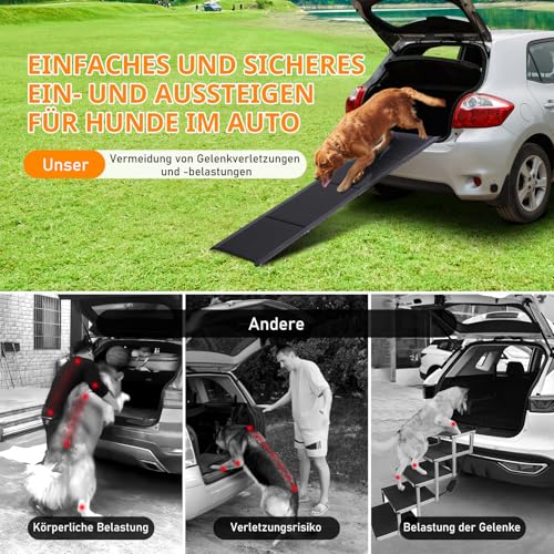 FASNATI Hunderampe Auto klappbar mit leichtem Aluminiumrahmen & Anti-Rutsch Oberfläche, Faltbare Hundetreppe für mittlere & große Hunde, geeignet für Auto & SUV