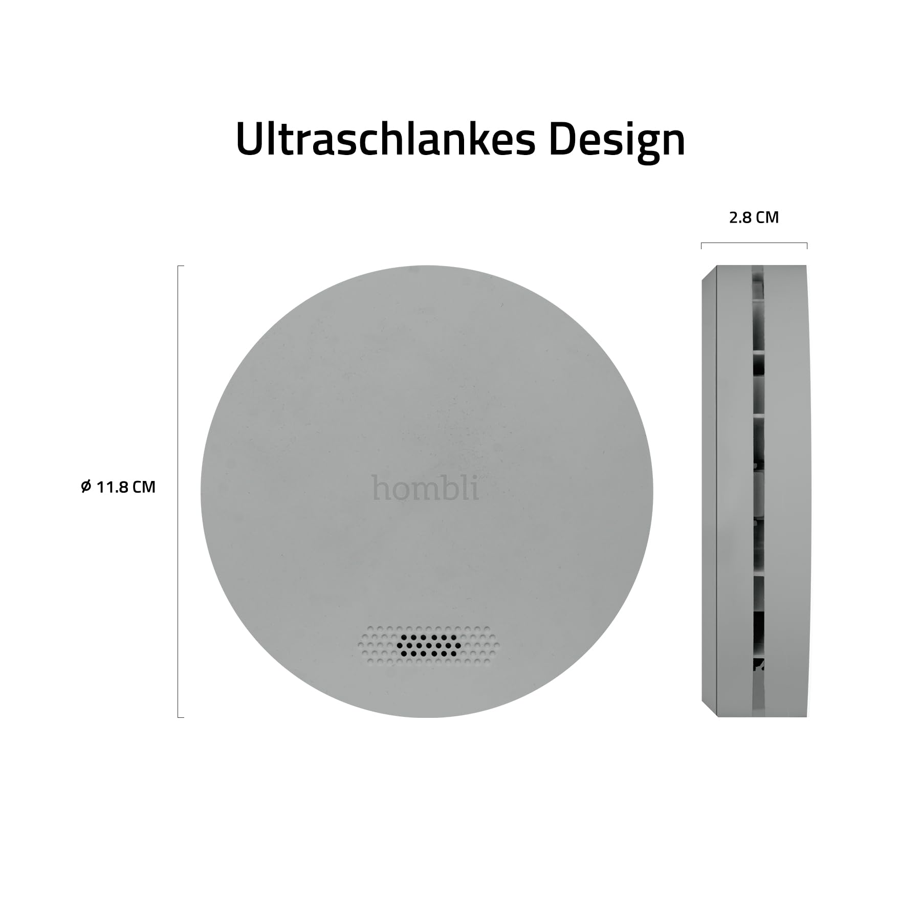 Hombli Rauchwarnmelder, 85 dB Alarm, 10 Jahren Batterielaufzeit, Grau