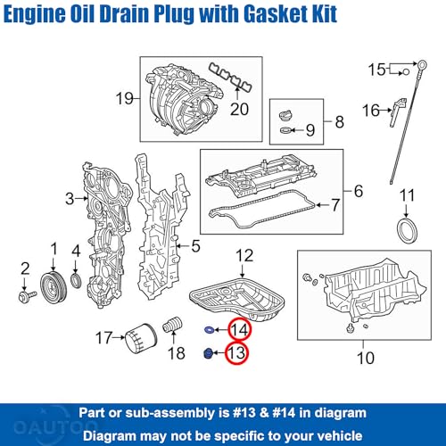 Image of 12pcs M12-1.25 Engine Oil Pan Drain Plug with Gasket Kit 90341-12012, 90430-12031 Fits Toyota Fits Lexus 1984-On