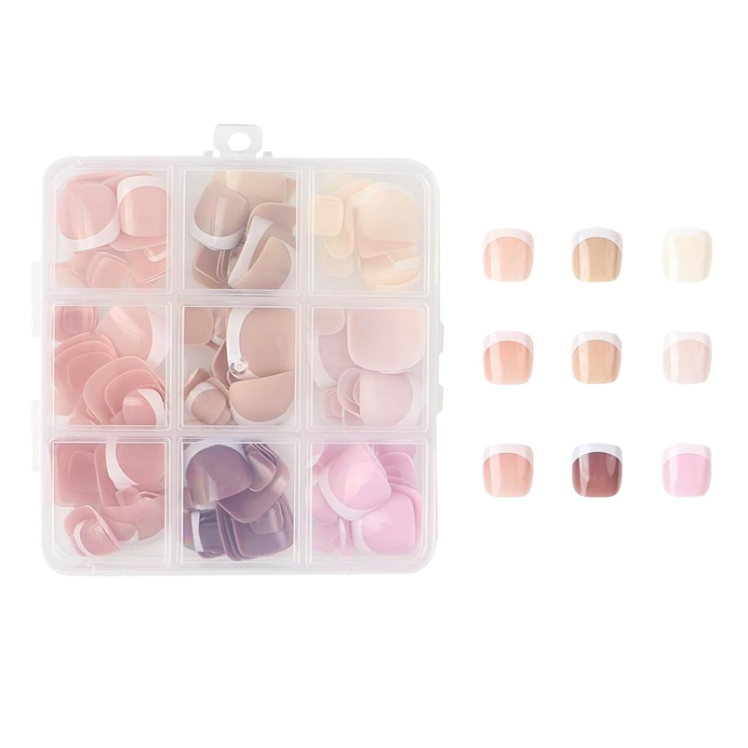 Rubyface 9 Color Press On Nails Fake Toe Nails 216 Pcs, French tip press-on nails, Press on Nail, Artificial Nail Extensio...