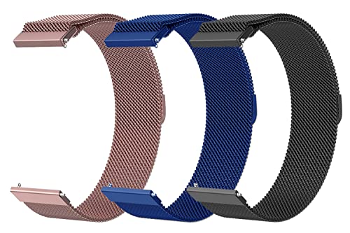 Image of AONES 20mm Pack of 3 Magnetic Loop Watch Strap Compatible for Compaq Q Watch Balance Metal Chain SmartWatch Band