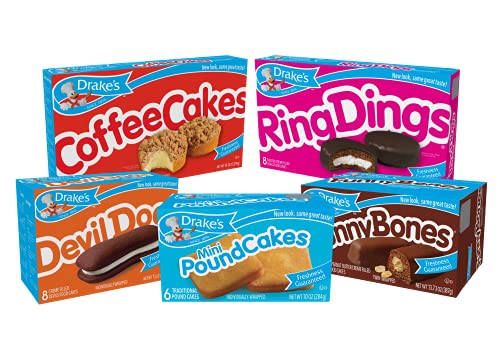 Drake's Variety Pack, Coffee Cakes, Devil Dogs, Pound Cakes, Ring Dings, Funny Bones (1 Box Each)