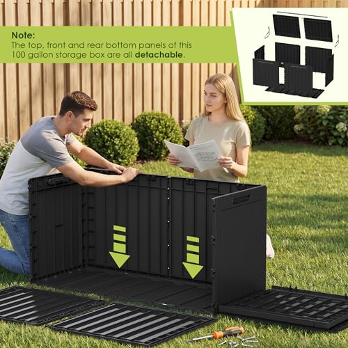 Image of Devoko 100 Gallon Outdoor Storage Box, Waterproof Deck Box Lockable