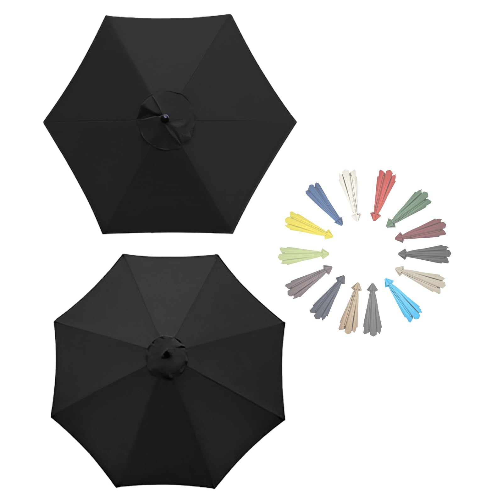 GZDXBF Replacement Canopy Top, Replacement Parasol Fabric Cover Anti-Ultraviolet Replacement Parasol Cover(Black,8 RIBS: 300CM/9.8FT)