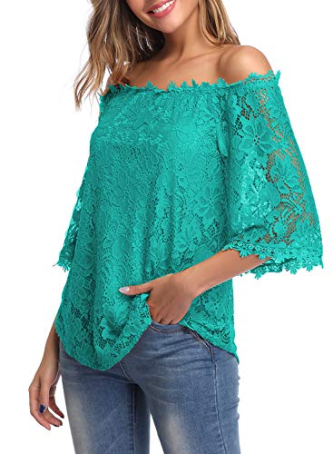Image of MIHOLL Women's Lace Off Shoulder Tops Casual Loose Blouse Shirts