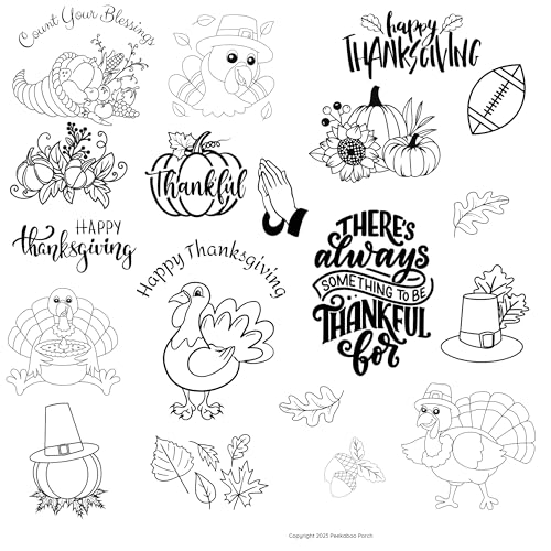Image of Thanksgiving Fall Embroidery Design Transfers on Stick and Stitch Water Soluble Sewing Stabilizer Paper for Hand Embroidery Kit Thread Art Projects (Thanksgiving)