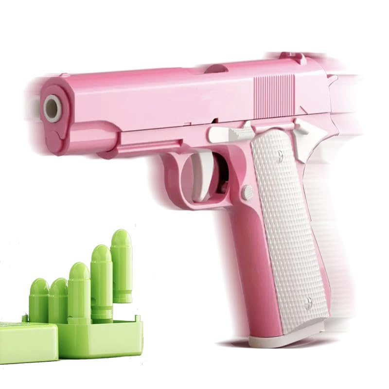 1911 3D Printed Toy Pistol,Soft Bullet Toy Gun for Boys,9inch,Stress-Relieving Toys for People with ADHD, Anxiety, and Depression(Pink&White)