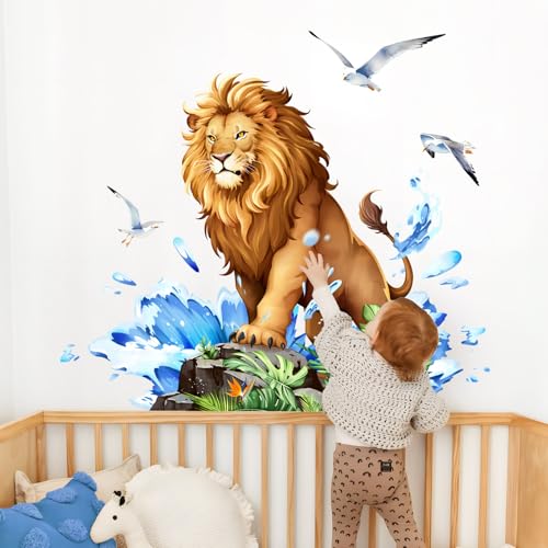 Tanlaby Stickers Muraux Lion Animaux de la Jungle Autocollant Mural Animal Feuilles de Jungle Sticker Murale Enfant Safari Branche Arbre pour Chambre Enfants...