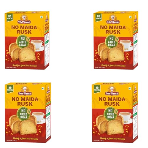 Image of MidBreak No Added Sugar Rusk 200g * Pack of 4 | Elaichi Flavoured Crispy Toast | Handmade Eggless Healthy Tea-Time Snack