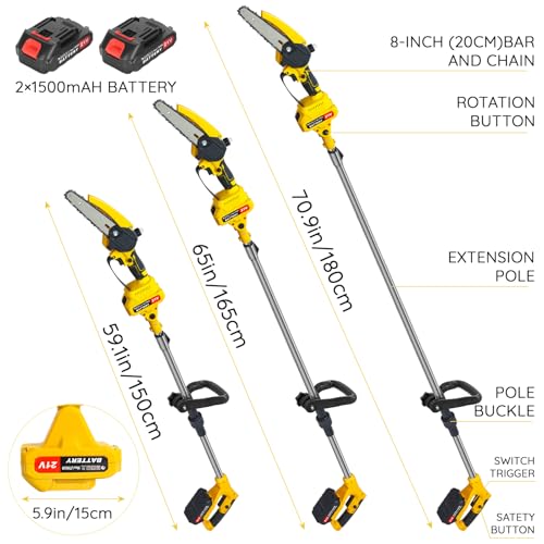 2-in-1 Mini Chainsaw and Electric Pole Saw, Brushless Cordless Tree Trimmer with Extension Pole for Pruning and Wood Cutting - 2