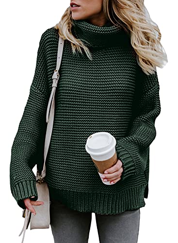 Image of Asvivid Turtleneck Knit Sweaters for Women Long Sleeve Pullover Sweater Winter Warm Soft Tunic Sweater Casual Baggy Green Jumper Tops S