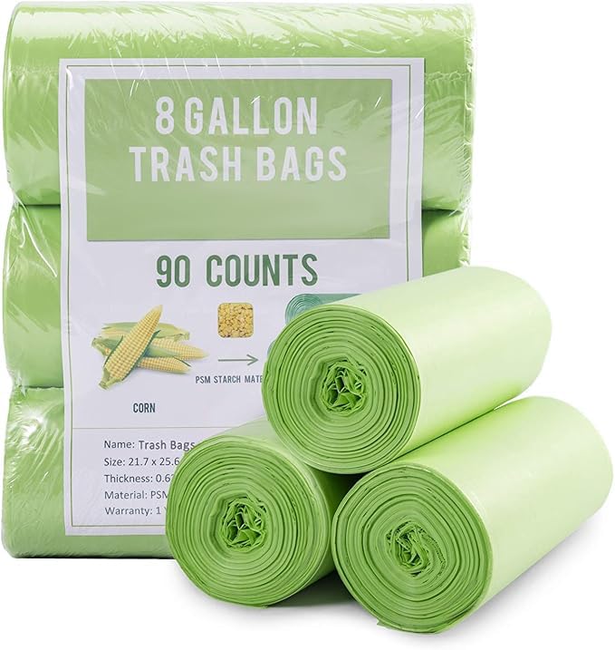 Jaoul Trash Bags 8 Gallon, Medium Garbage Bags, 0.67 Mil Extra Strong Trash Bags for 30 Liter Trash Can, Suitable for Kitchen, Bathroom, Office, Restroom, Car, Green, 90 Counts