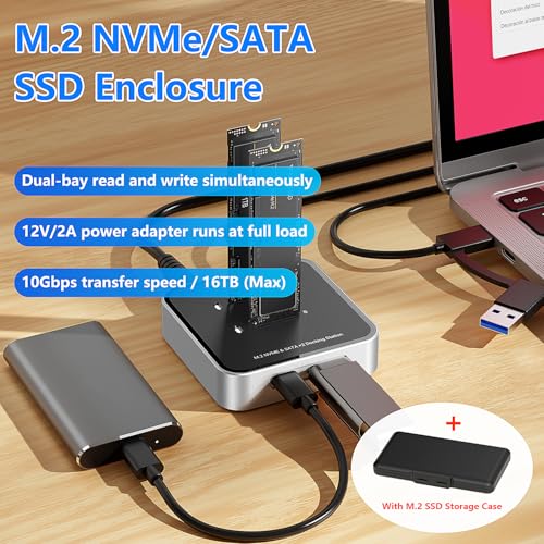 Caja Externa Dual Bay M.2 NVME SATA SSD USB 3.2 16TB miniatura 2