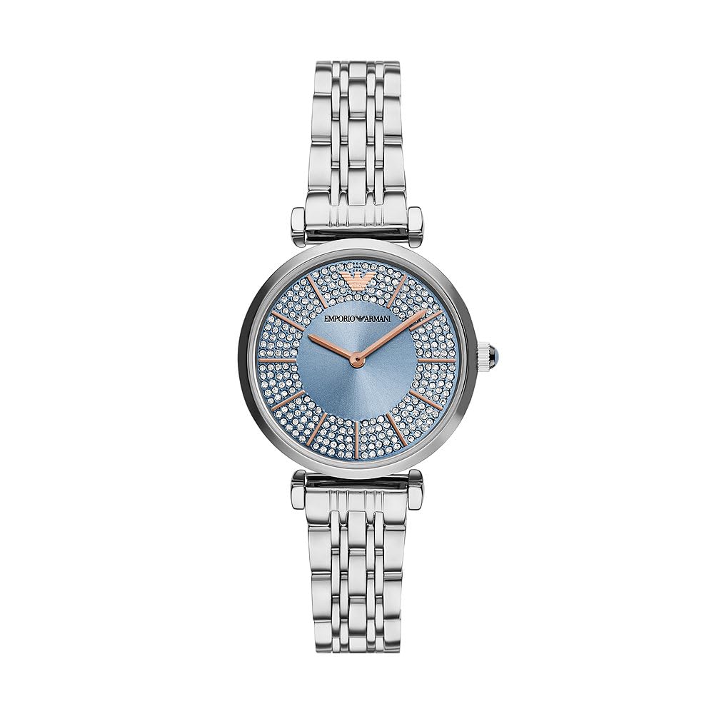 Emporio Armani Orologio da donna, movimento al quarzo a due lancette da 32 mm con cinturino in acciaio, 32 mm, Tono argento e blu acqua