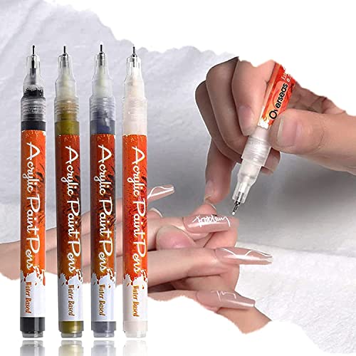 4 Stück Nagel-Graffiti-Stift, Zeichnung Malerei Liner Pinsel DIY Blumenspitzen Dekore, Nagel-Kunst-Malstift schnell trocknend Acrylfarbe Graffiti-Stift, einfarbige Nagelstifte wasserdicht Cover