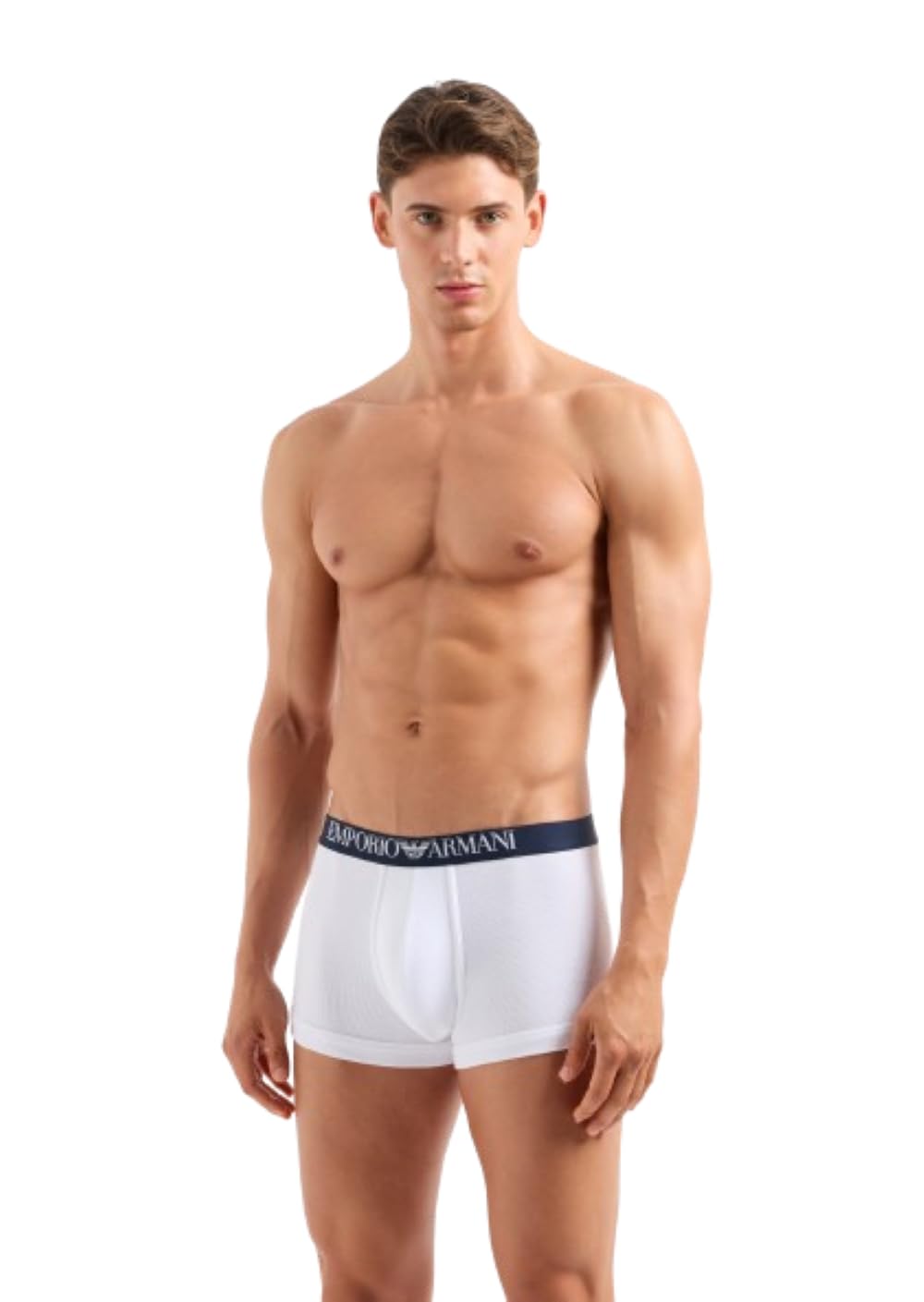 Emporio Armani Men's Marine/White Ribbed Stretch Cotton 2-Pack Trunk, Xl