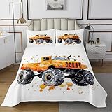 Loussiesd Yellow Monster Truck Tagesdecke 220x240cm Monster Truck Steppdecke für Kinder Jungen Mädchen Cool LKW Auto Steppdecke Cartoon Auto Wohndecke Zimmer
