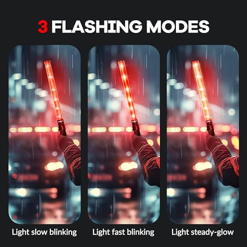 Image of E-riding 20 Pack Traffic Wand, 21 Inch Red Traffic Control Wand with 3 Flashing Modes & Side Clip, LED Safety Baton for Traffic Control, Parking, Aircraft, Car Directing